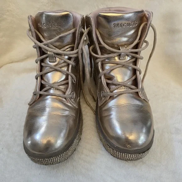Skechers Rose Gold Girls Boots with Rinestones Size US 4 EUR‎ 36