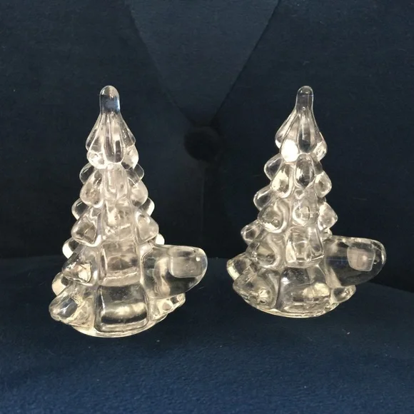 Williams Sonoma Glass Christmas Tree Taper Candle Holders Set of 2