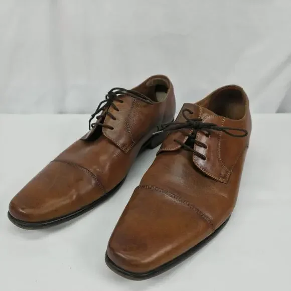 Florsheim Mens 11.5D Cap Toe Oxford Derby Leather Dress Shoes Cognac Brown