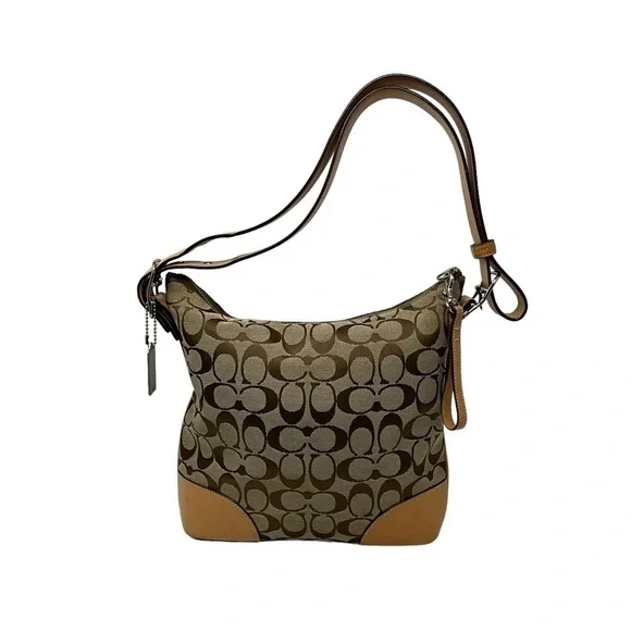 Coach‎ L2K-6347 Hobo Signature Tote Leather Trim Brown Logo Canvas Bag