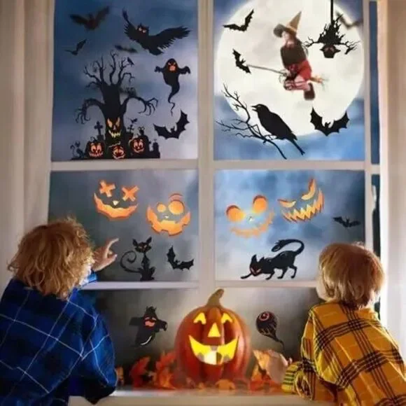 Halloween Window Stickers, 9 Sheets Halloween Window Cling Decals for Halloween