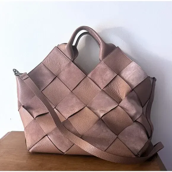 Iacucci Leather & Suede Woven Bag Hobo Purse Made in Italy Neutral Pink