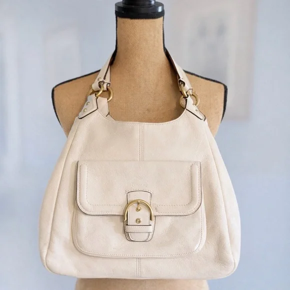 Coach Campbell Triple Entry Pebbled Leather Hobo – Style F24868 in Cream/Ivory