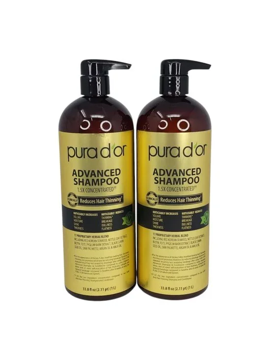 Pura Dor Advanced Shampoo Jumbo 33.8oz Reduces Hair Thinning Volumizes 2 Pack