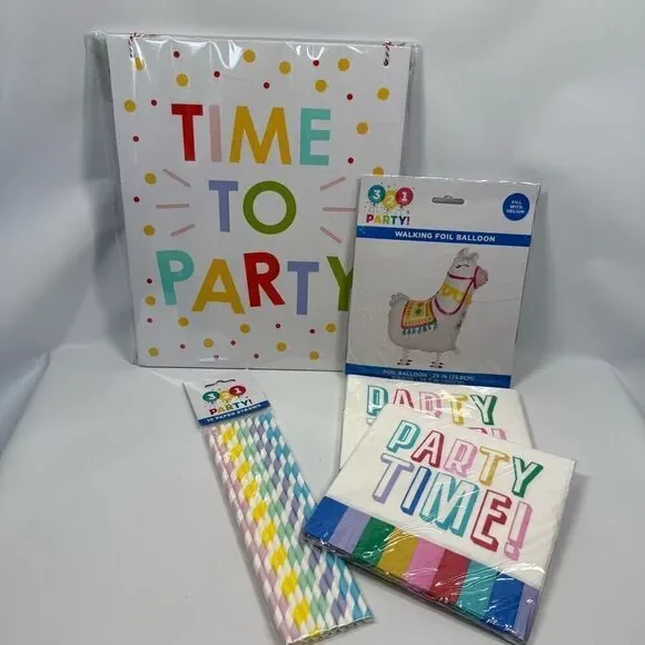D20 Party Decorations- 5 piece Party Time decorations with walking Llama mylar b