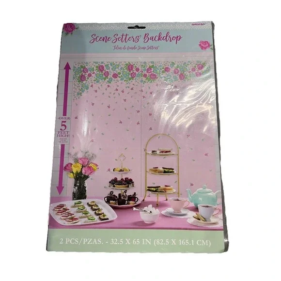 Floral Garden 2-Piece Scene Setter Backdrop 59x65in Pink Flower Wall Decor New‎
