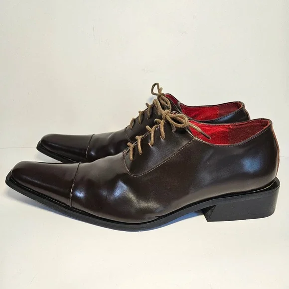 Zota Classic Mens Brown Leather Square Toe Cap Toe Oxford Dress Shoes Size 8.5