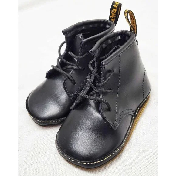 Dr. Martens Newborn Black Leather Crib Shoe Bootie 4