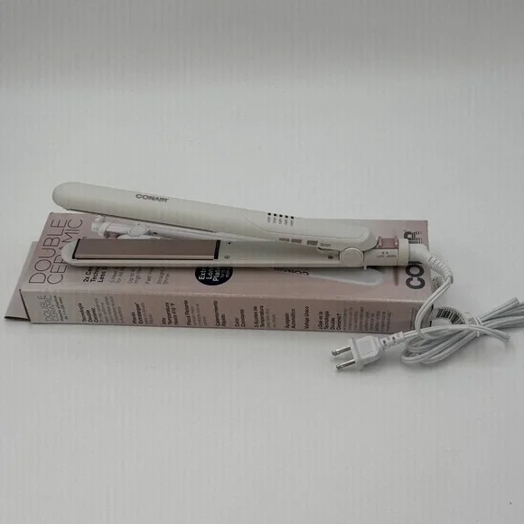 Conair 1 Inch Double Ceramic Flat Iron White Hair‎ Straightener New