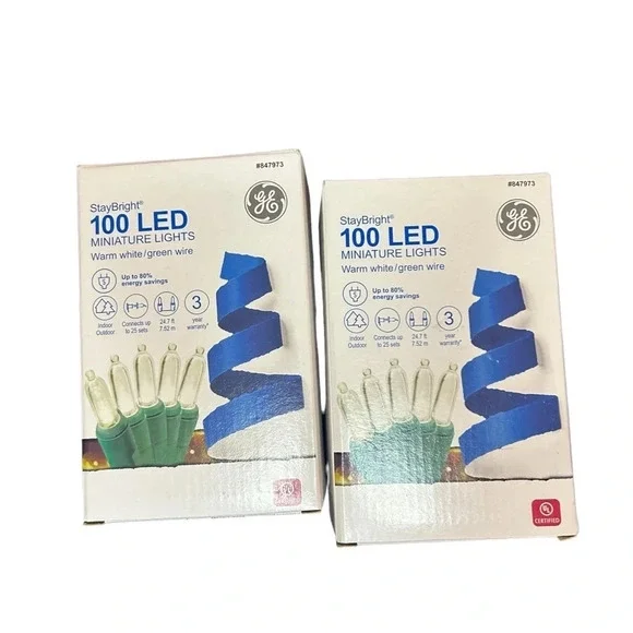 GE StayBright 100 LED Mini Lights Warm White Green Wire 2-Pack (200 Total)