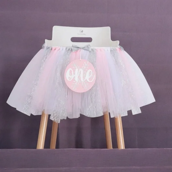 Decor Pink Silver “One” Birthday Decoration Highchair – 1st Birthday Party Girl