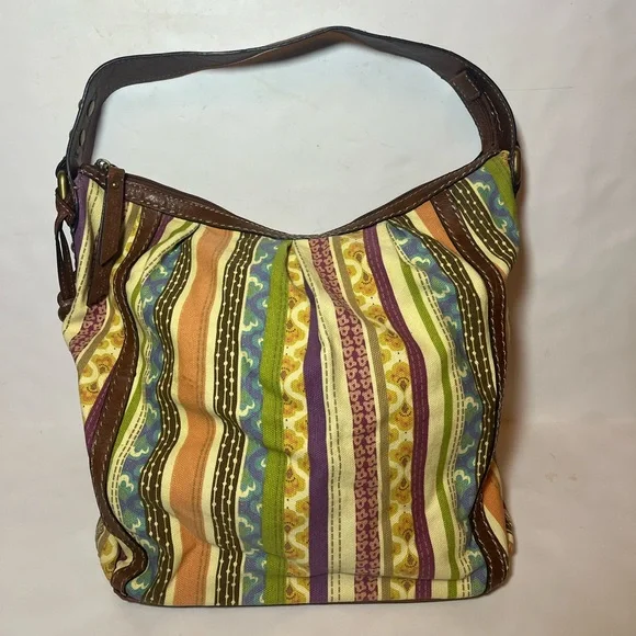 Fossil Striped Multicolor Patchwork Fabric/Leather Boho Shoulder Bag
