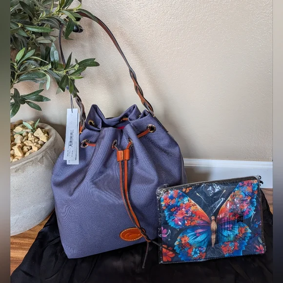 NWT! Dooney & Bourke Canvas Drawstring in MIDNIGHT Blue + Cosmetic Bag