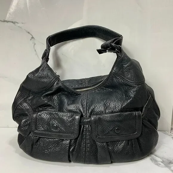 COLE HAAN Black Leather Hobo Shoulder Bag