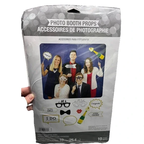 Wedding Party Photo Booth Props - 10 Count - Glitter Gold &‎ Black Assorted Pack