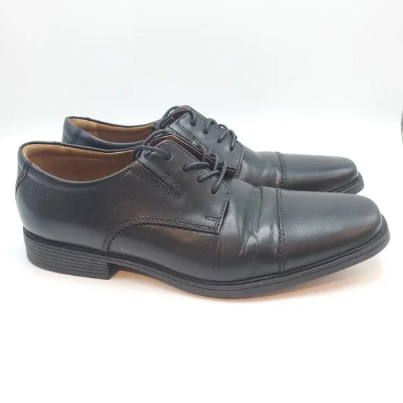 Clarks Tilden Cap Black Leather Oxford Dress Shoes Men's Size 8.5