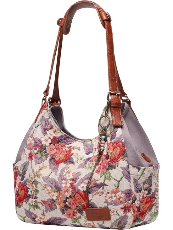 Stylish Multi-Pocket Canvas Hobo Tote Bag - Casual Embroidered Shoulder Handbag