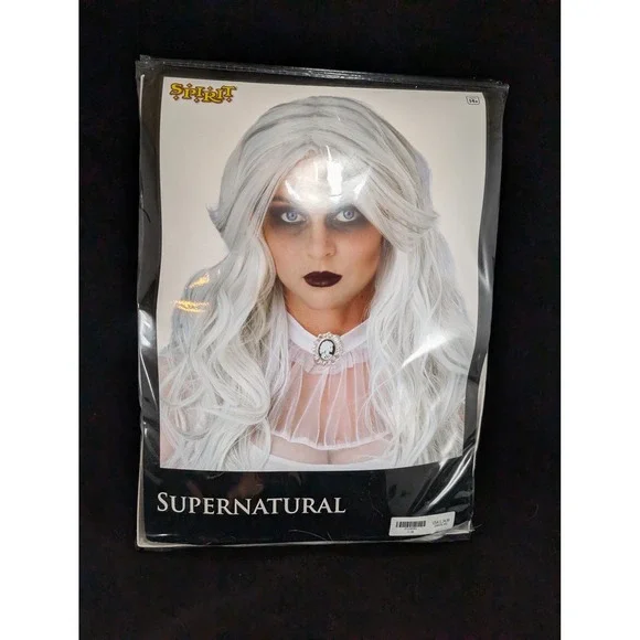 Spirit Halloween Supernatural Wig Adult Long Wavy‎ Silver White Costume 01258383