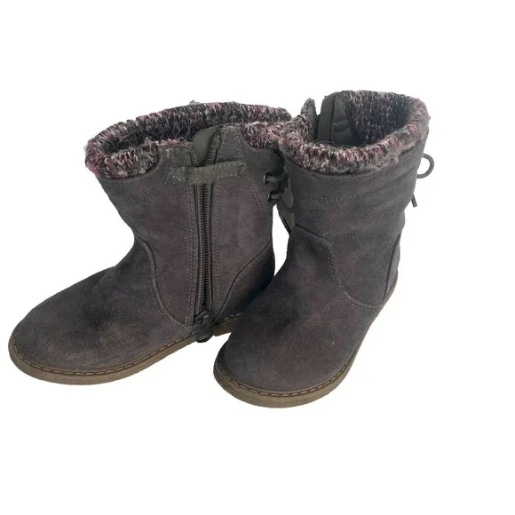 Cat & Jack Girls' Size 8 T -Walda Riding Boots Gray Faux Suede Side Zip