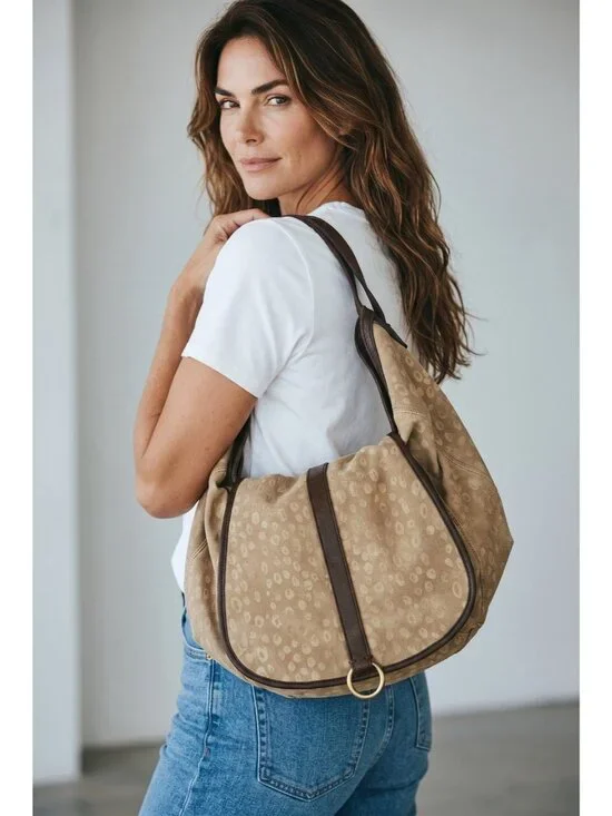 vtg y2k Lucky Brand large hobo leather/canvas anymal print ombre dyed bag