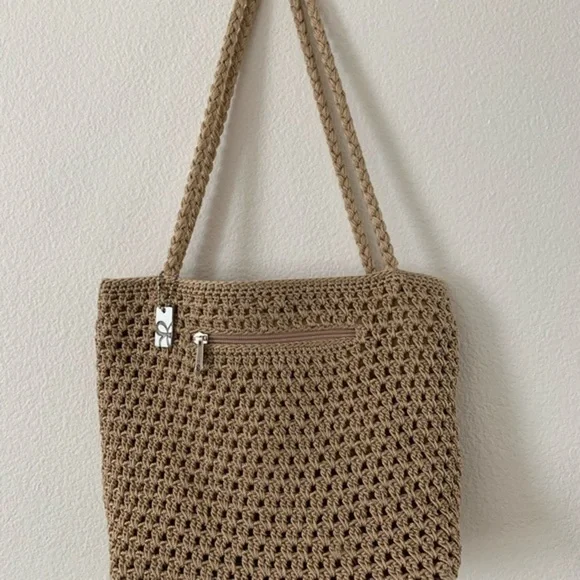 Lina Elegant Tan Crochet Tote Bag