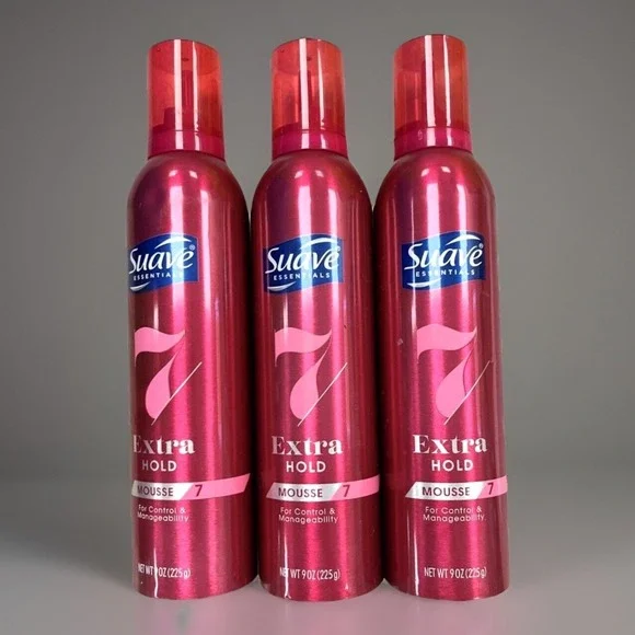 3 Suave Essentials EXTRA HOLD Mousse Level 7 Hair Product Body Volume Lift 9oz