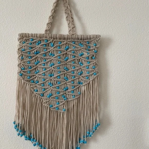 Handcrafted Beige and Blue Macramé bag