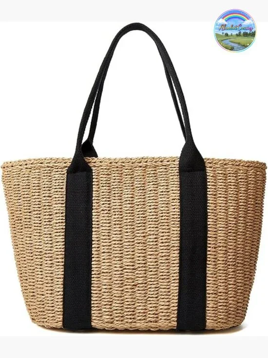 Handwoven Straw Tote Beach Bag Summer Hobo Purse Drawstring Closure