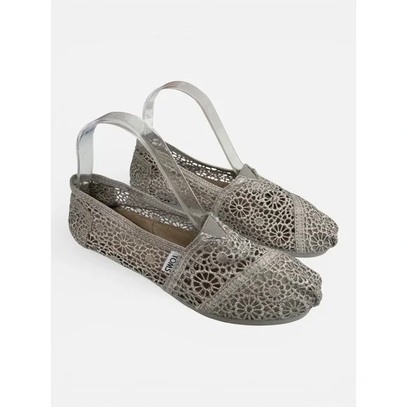 TOMS Gray Crochet Lace Classic Alpargata‎ Slip On Shoes Womens 7.5
