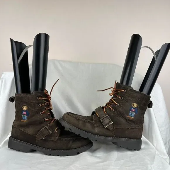 Polo Ralph Lauren Suede Leather Boots Dark Brown Ranger Hi II Buckle Bear Size 6
