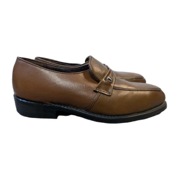 US9 Knapp Shoes Cushioned Comfort BROWN LEA FORMAL DRESS LOAFERS Goodyear Vintag