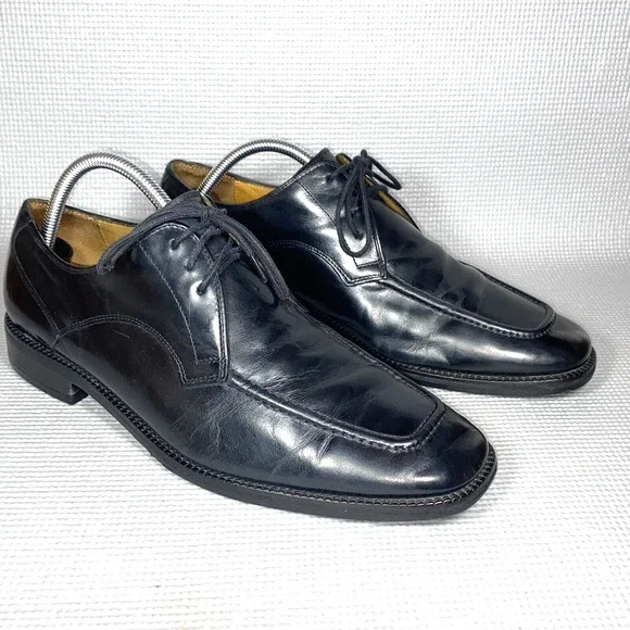 Cole Haan Oxford Black‎ Leather Square Toe Stitched Lace Up Dress Men's 10 1/2 M