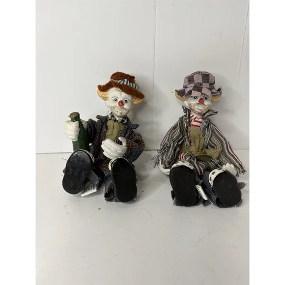Vintage Lot Of Two (2) Hobo Clown Cloth &‎ Porceline Figurines, Posable