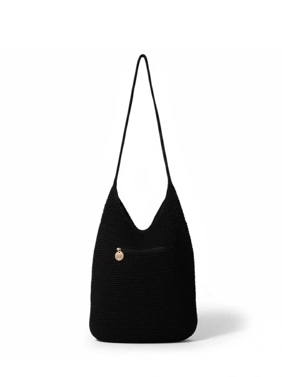 The Sak Black Crochet Woven Hobo Shoulder Bag