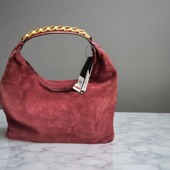 Donna Karen New York Suede Bag with Gold Accents