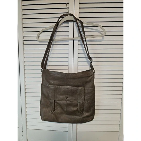Day & Mood Light Brown Leather Hobo Bag Front Pocket Zip Back Inside Pockets
