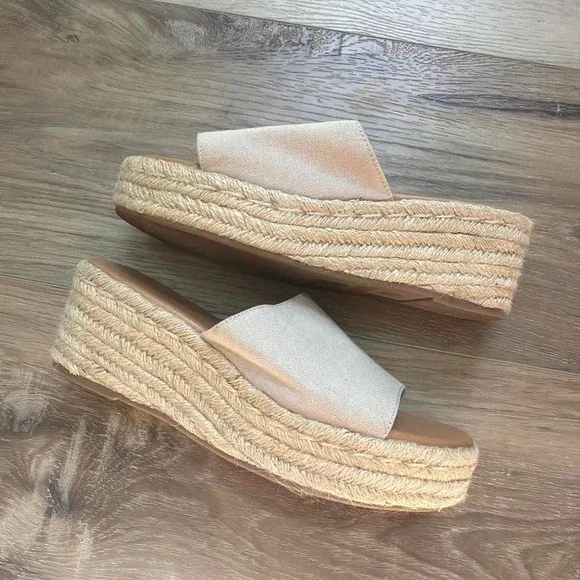 J Crew Platform Espadrille Slide Sandals Womens 8 Cream Ivory Preppy Old Money