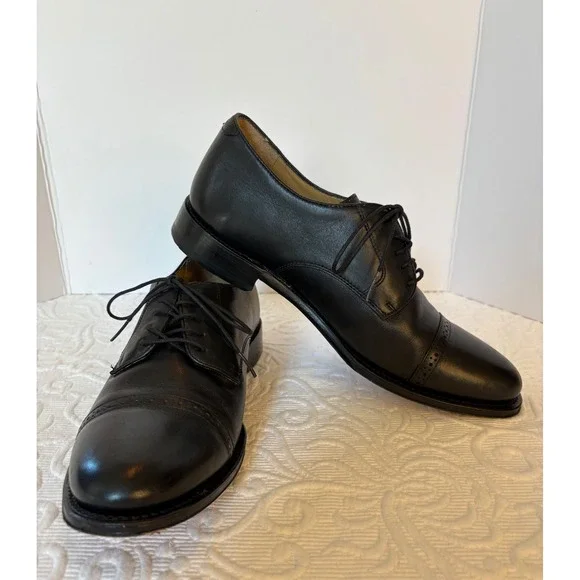 Brooks Brothers 346 Black‎ Leather Cap Toe Oxford Dress Shoes Men's Size 9.5D