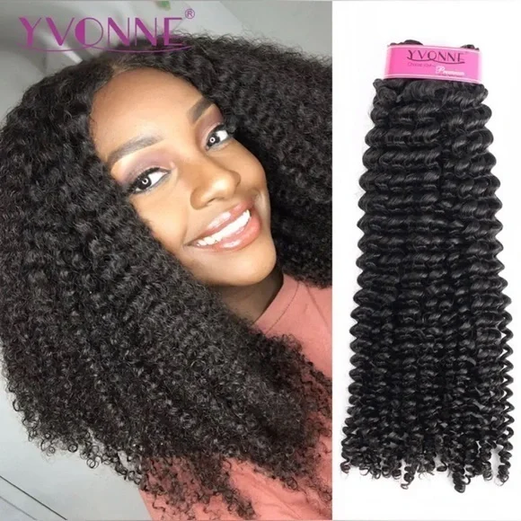 Yvonne 1B Kinky Curly Virgin Brazilian Hair – 3 Bundles (16”, 18”, 20”)