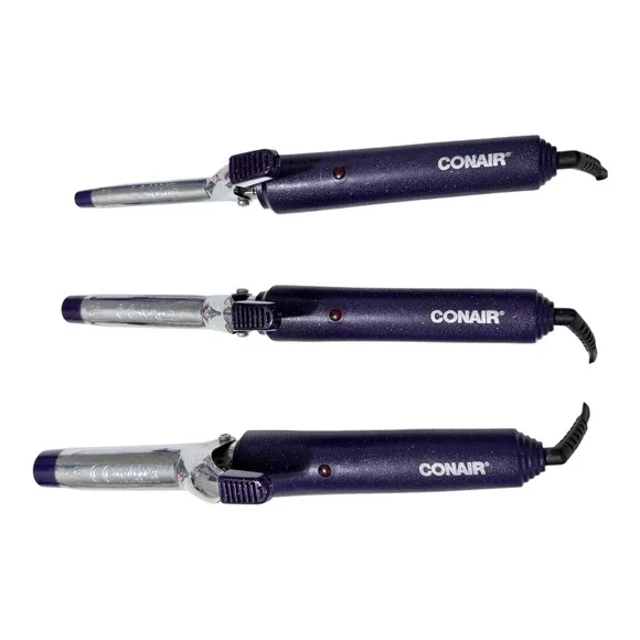 Conair Curling Iron Set 1/2 3/4 1 Inch Hair Styling Purple Glitter Chrome Retro