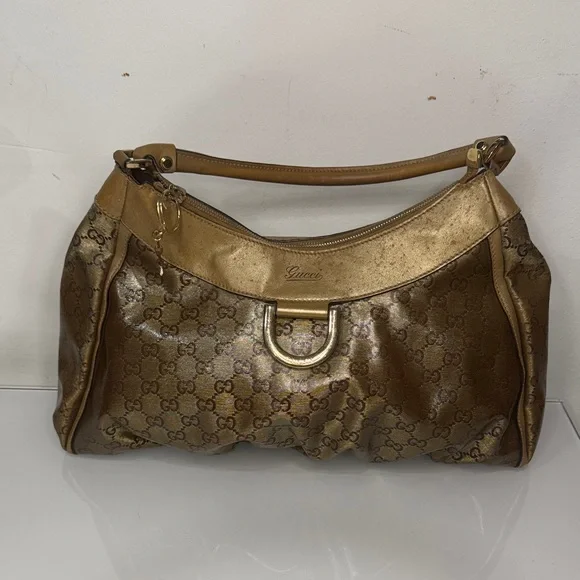 💛GUCCI Gold Metallic GG Coated Canvas Hobo Bag 💛