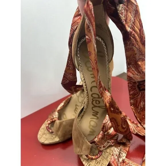 Sam‎ Edelman espadrille sandals block heel Brown tones size 8.5M Peep Toe