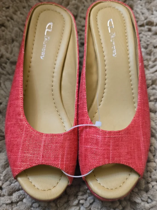 New CL Laundry Women's Size 8 Pink Gold Shimmer Linen Espardrille Braided Wedge