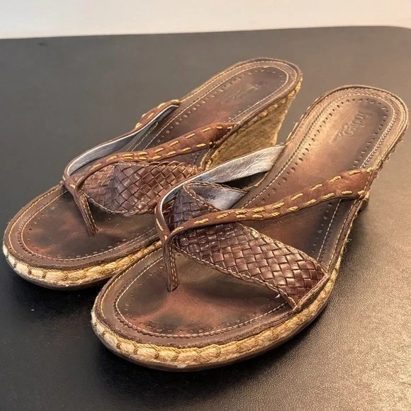 Indigo by Clarks Braided Leather Espadrille Slip on Sandal Heels sz 9 1/2 M Y2K