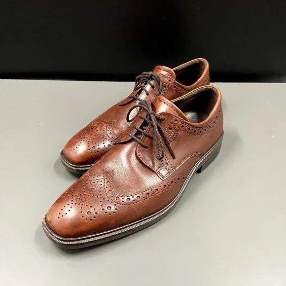 Ecco Melbourne Mens Size‎ 41 Cocoa Brown Leather Casual Wingtip Dress Shoes