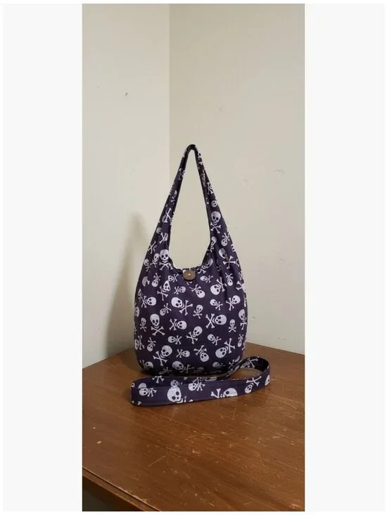 Cotton Skull Print Crossbody Hobo Bag Medium 33 Inches