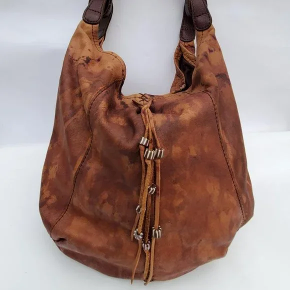 Brown tan black leather lucky hobo boho cowgirl western rodeo equestrian hippie