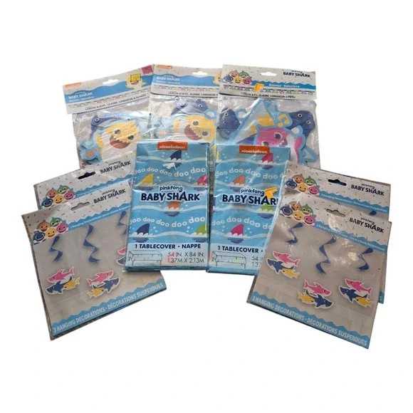 Baby Shark Party Decorations Lot of 9 Bundle Banner Table‎ Cover Hanging Decor