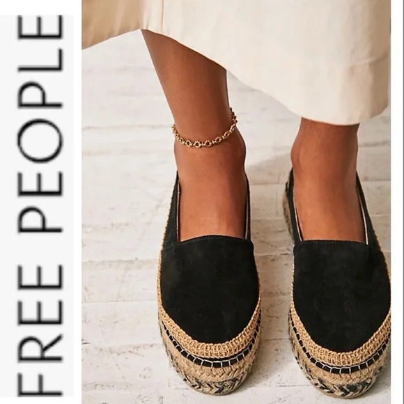 NEW Free People Collection Eden Double Stack Espadrilles black/tan 39