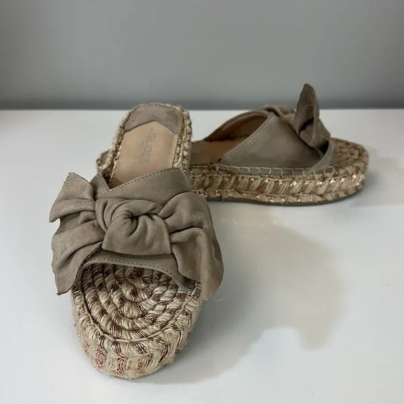J/Slides Ritsy Taupe Bow Espadrille Platform Sandals Size 8.5